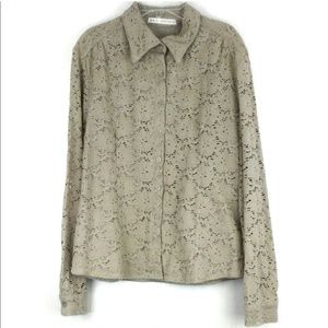 C.C. Couture Lace Button Front Lazer Cut Top XL